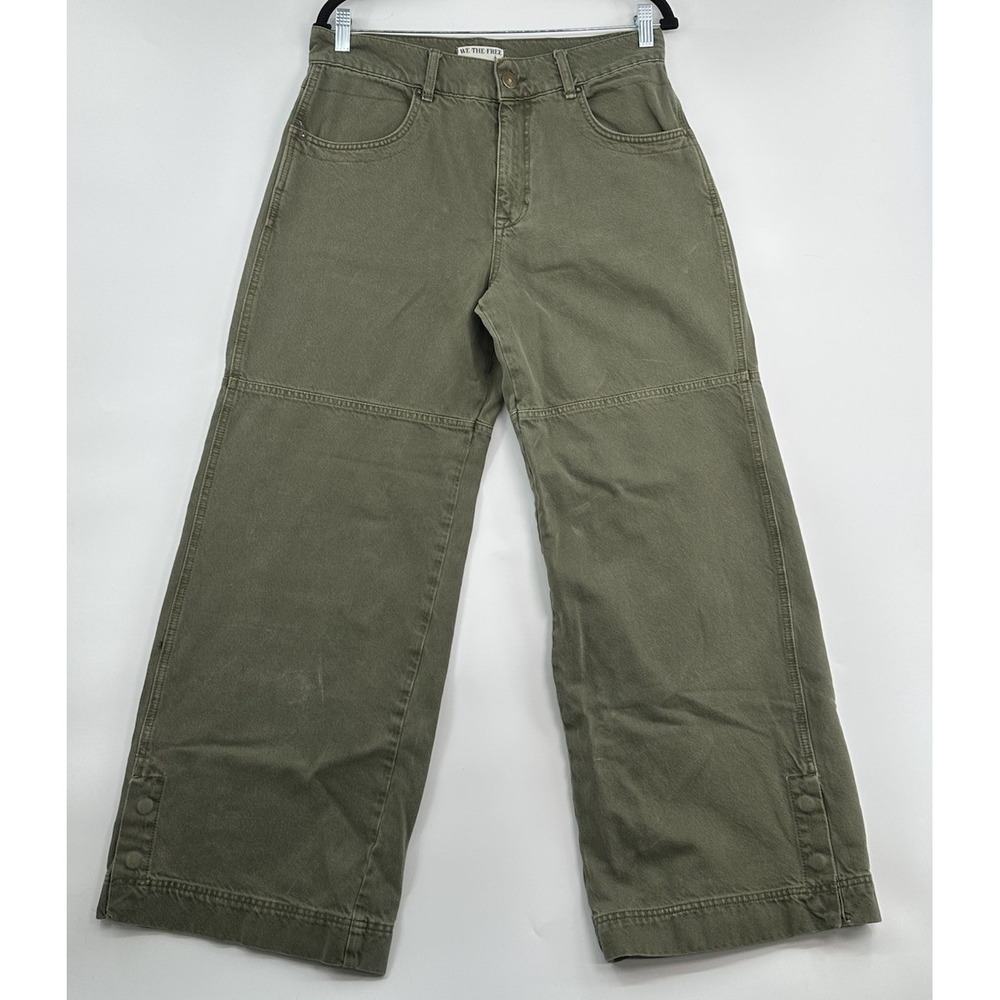 Free People Benji Wide Leg Relaxed Women's Size 32 Army Green Jeans  Grunge Hot